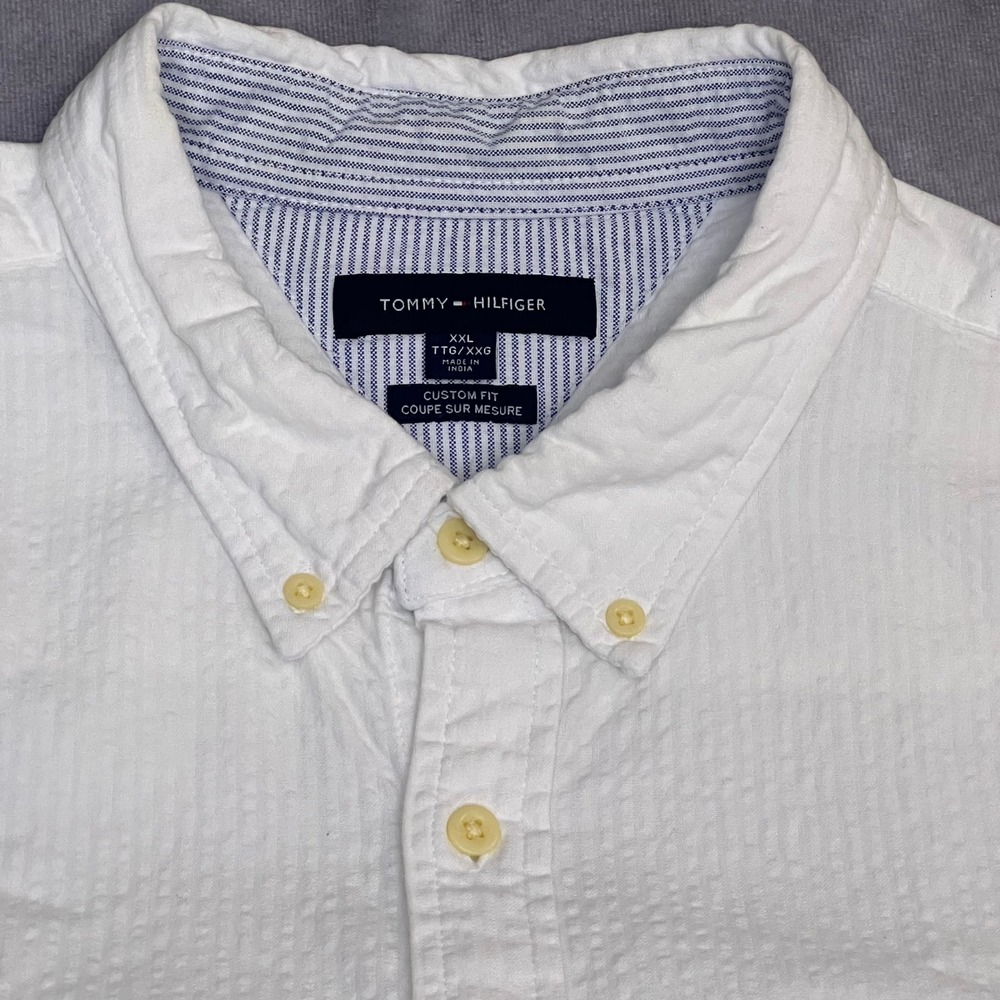 Tommy Hilfiger Seersucker Button Down Mens XXL Shirt White Short Sleeve Shirt
